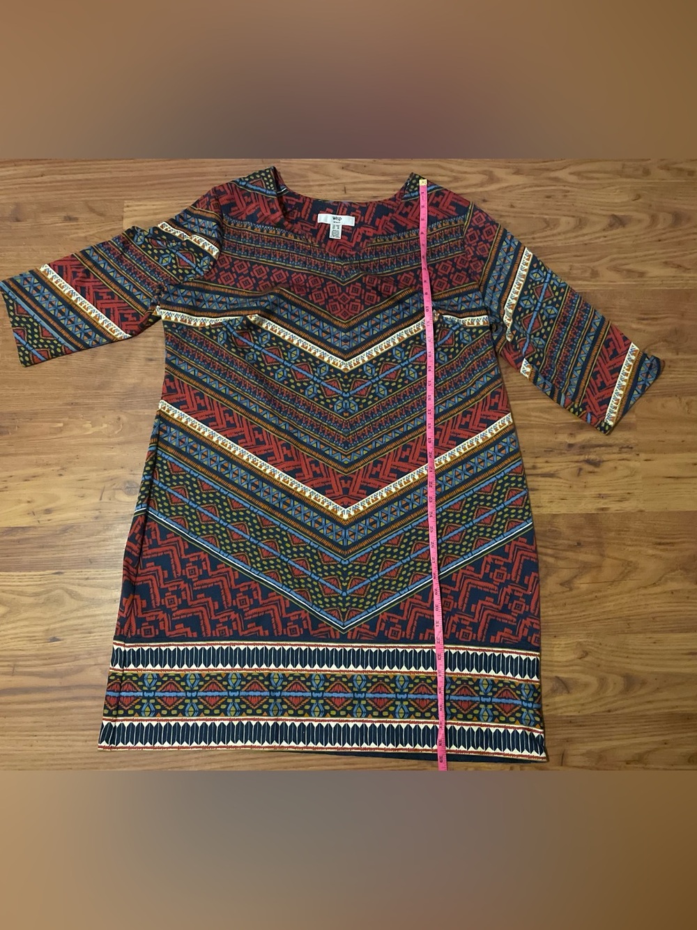 Wisp Aztec Rust Multi Chevron-Pattern Mini Dress Size 18 - Picture 4 of 5